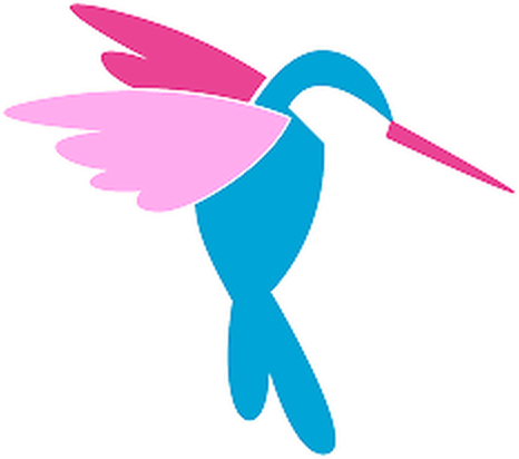 Colibrí azul y rosa en vuelo